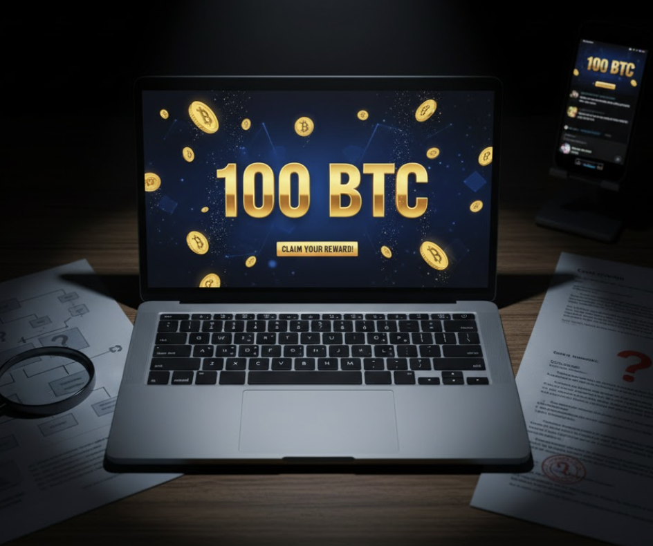 💰100ビットコイン当選の真実── 特商法・料金・誘導構造を徹底チェック